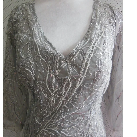 NEW LA FEMME Gray SEQUIN Embroidered MOTHER OF THE GROOM DRESS Mermaid GOWN 12 - Picture 7 of 16